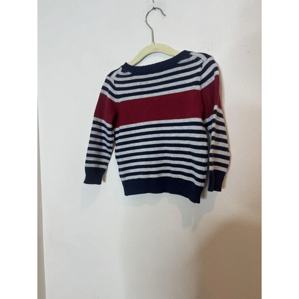 Janie And Jack Sweater Boys 12-18 Months Blue Red Stripe Cotton Knit Pullover